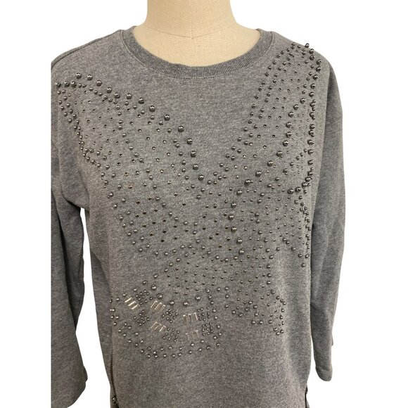 H&M Gray Studded Eagle Sweatshirt With Zipper Details Pullover Casual Sweater - Picture 2 of 7